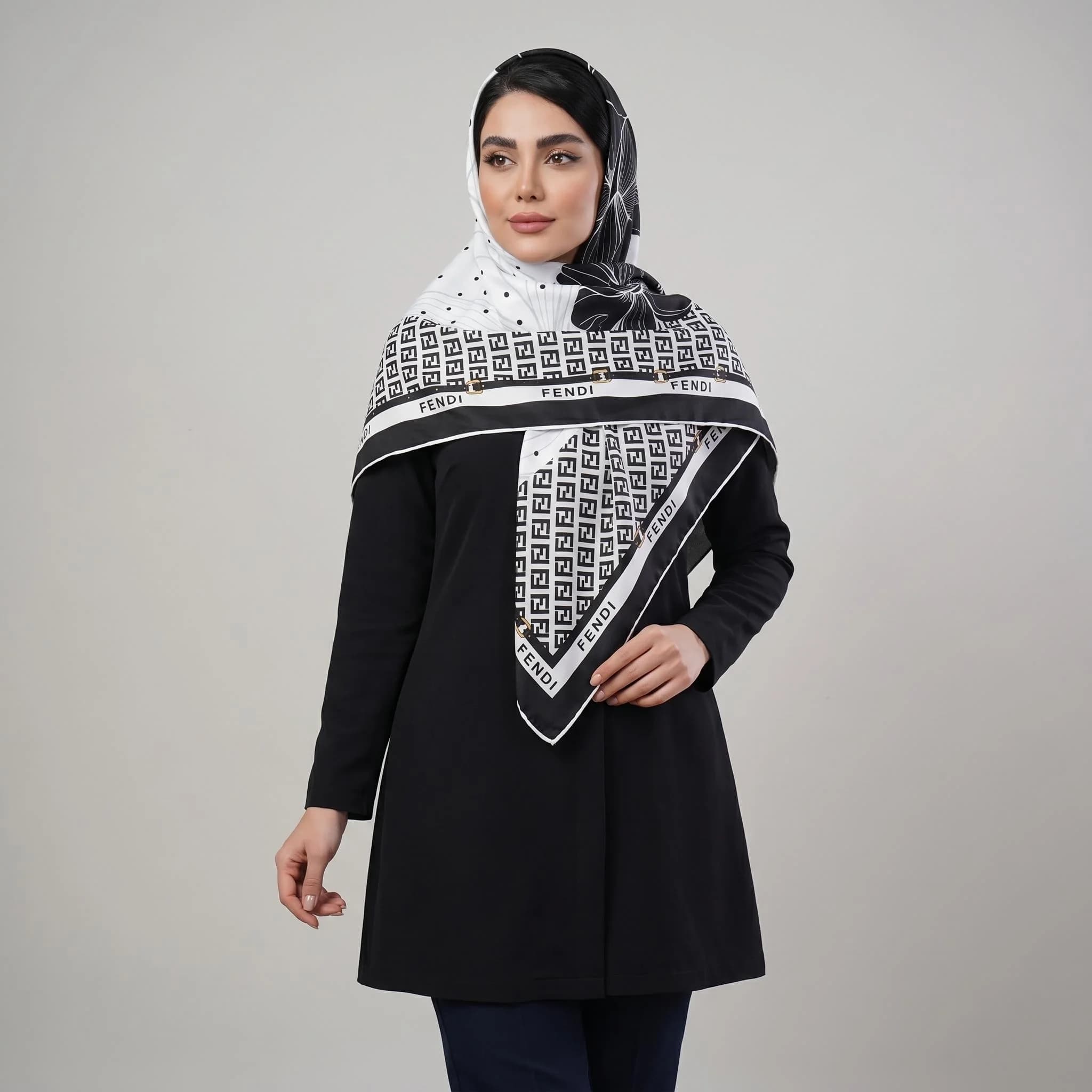 روسری زنانه ابریشم توییل دور دست دوز کد ana-5047